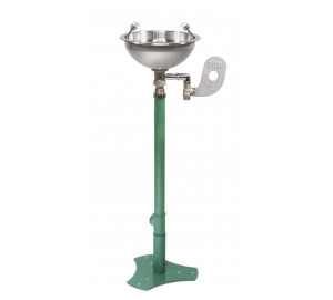 Floor mounted eye washer, stainless steel bowl